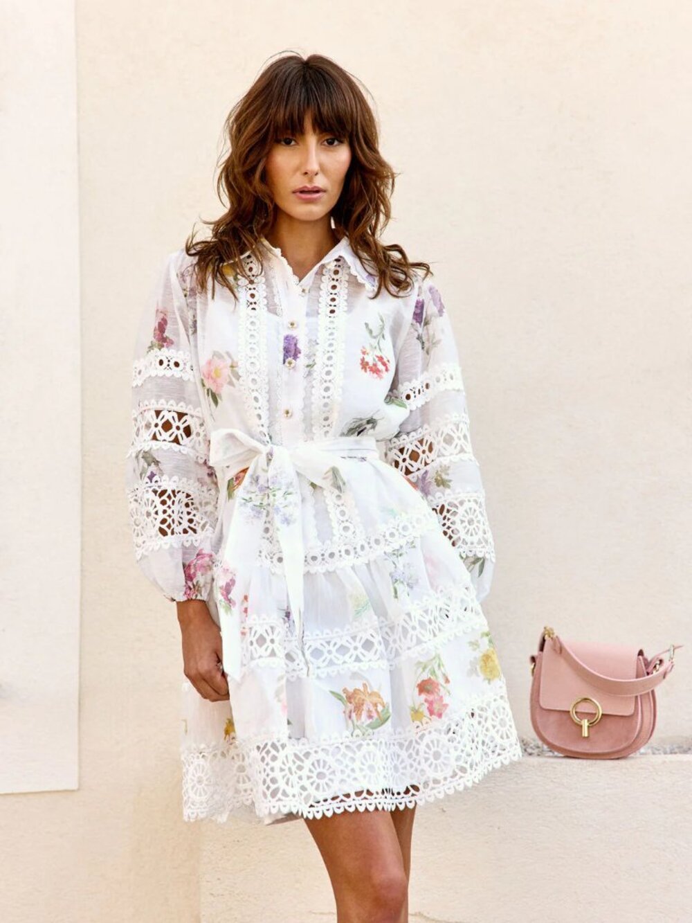 NWT Beautiful Floral Gauze and Lace Dress Flower Buttons S - Picture 1 of 13